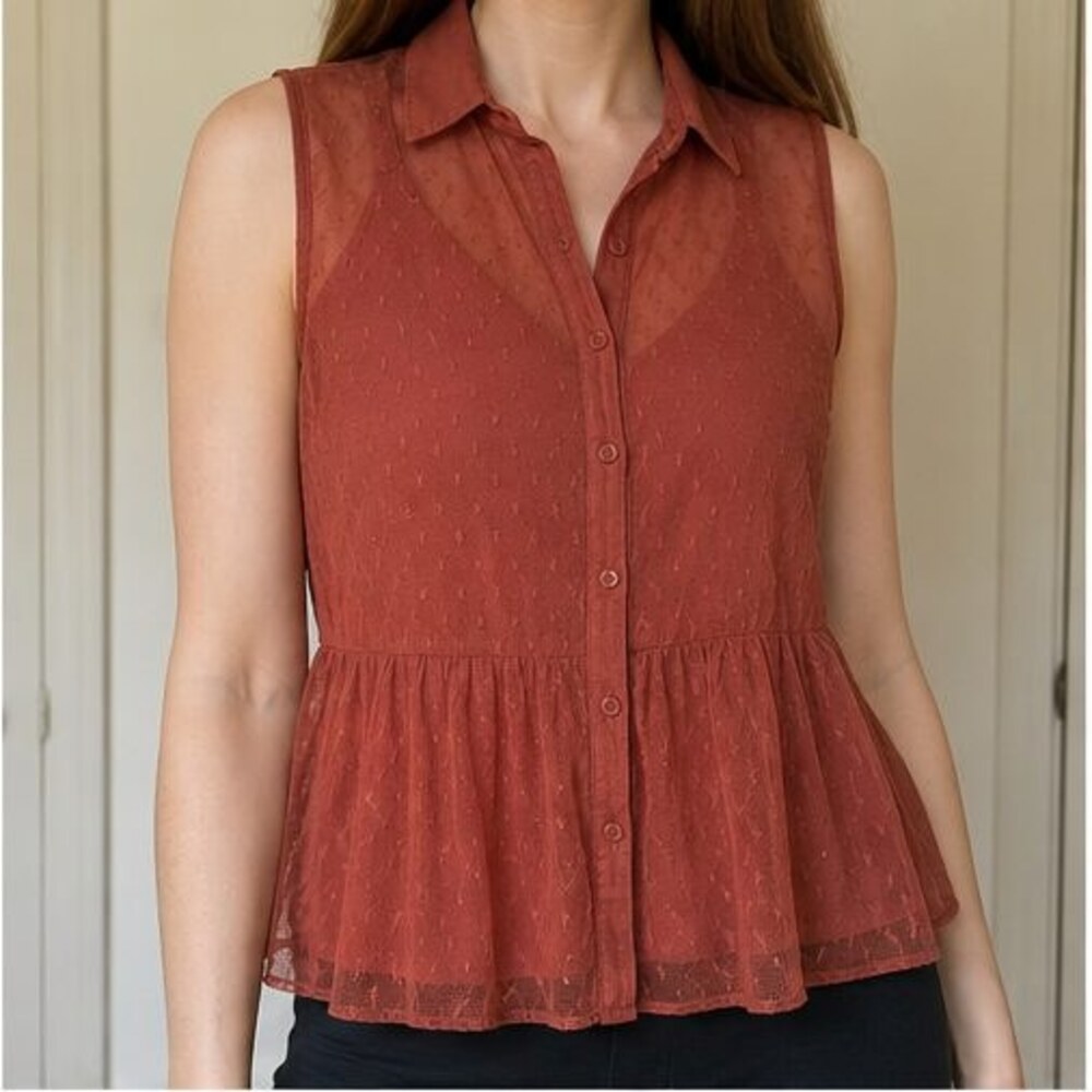 Rust Button Blouse - Picture 2 of 6